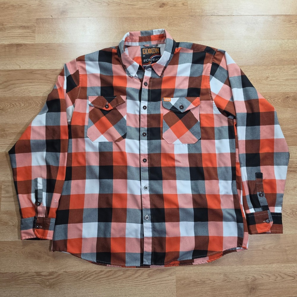 Dixxon Flannel Shirt Mens 2X Ironhead Plaid Long Sleeve Orange Black White